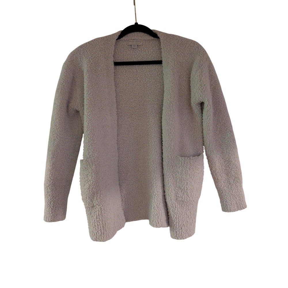 Barefoot Dreams CozyChic Cardigan Kids 12/14 Gray Open Front Fuzzy Sweater